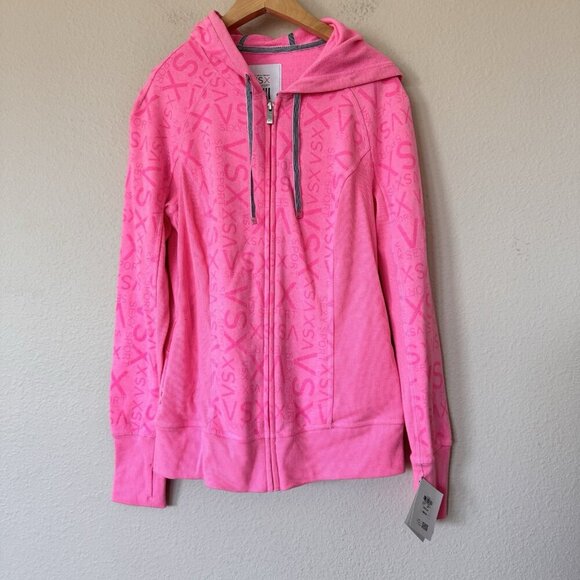 Victorias Secret Womens Size Medium VSX Sexy Sport Full Zip Pink Logo Hoodie - Picture 1 of 8
